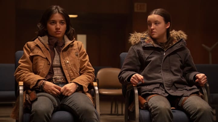 Ellie (Bella Ramsey) and Dina (Isabela Merced) in The Last of Us season 2. Photograph courtesy of Liane Hentscher/HBO.