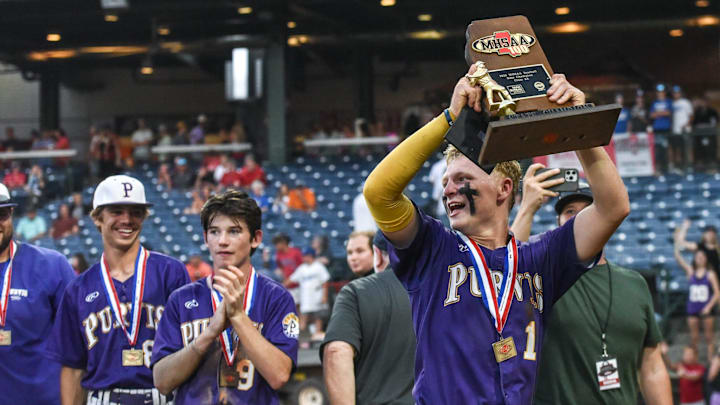 Purvis' Jojo Parker (1) celebrates the team's win after playing West Lauderdale during the MHSAA class 6A baseball championships at Trustmark Park in Pearl, Miss., Friday, June 2, 2023.