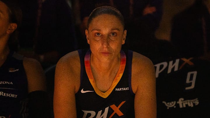 Phoenix Mercury guard Diana Taurasi (3) waits to be introduced on Sept. 19, 2024, at Footprint Center in Phoenix.