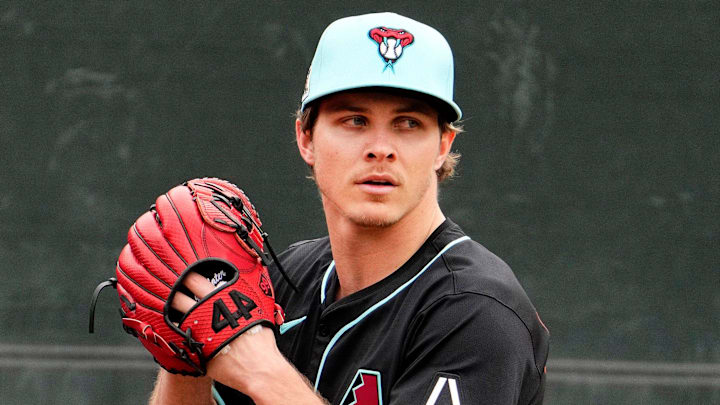 Arizona Diamondbacks pitcher Drey Jameson during spring training practice at Salt River Fields at Talking Stick in Scottsdale on Feb. 13, 2025.