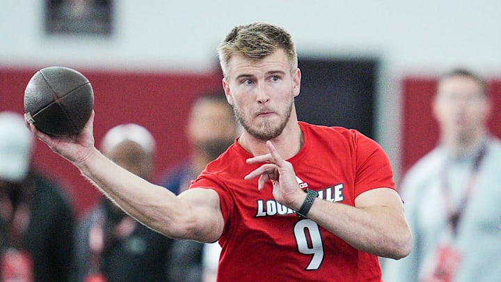 Louisville quarterback Tyler Shough during Pro Day at the UofL Football's Trager Indoor Practice Facility Tuesday, March 25, 2025.