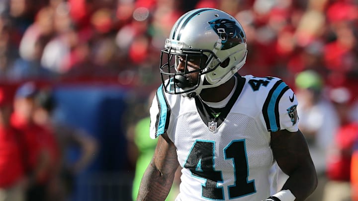 Dec 2, 2018; Tampa, FL, USA; Carolina Panthers defensive back Captain Munnerlyn (41) during the second half at Raymond James Stadium. Mandatory Credit: Kim Klement-Imagn Images