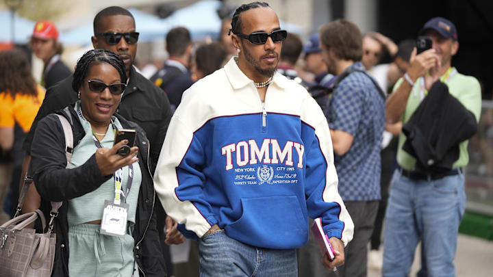 Oct 20, 2024; Austin, Texas, USA; Mercedes AMG Petronas Motorsport driver Lewis Hamilton of Team Great Britain arrives at the Formula 1 Pirelli United States Grand Prix at Circuit of the Americas. Mandatory Credit: Jay Janner-Imagn Images Oct 20, 2024; Austin, Texas, USA; Mercedes AMG Petronas Motorsport driver Lewis Hamilton of Team Great Britain arrives at the Formula 1 Pirelli United States Grand Prix at Circuit of the Americas. Mandatory Credit: Jay Janner-Imagn Images