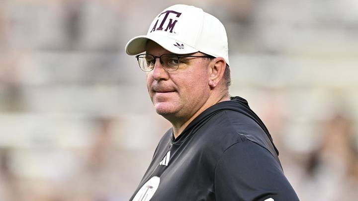 Oct 11, 2025; College Station, Texas, USA; Texas A&M Aggies head coach Mike Elko looks on prior to the game against the Florida Gators at Kyle Field. Mandatory Credit: Maria Lysaker-Imagn Images 