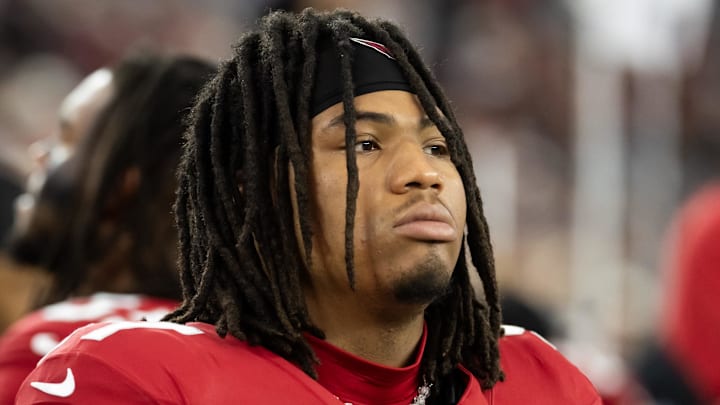 Nov 23, 2025; Glendale, Arizona, USA; Arizona Cardinals defensive lineman Walter Nolen III (97) against the Jacksonville Jaguars at State Farm Stadium. Mandatory Credit: Mark J. Rebilas-Imagn Images
