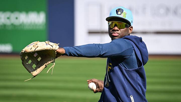 Milwaukee Brewers outfielder Luis Lara plays catch during spring training workouts Tuesday, February 17, 2026, at American Family Fields of Phoenix in Phoenix, Arizona. Milwaukee Brewers outfielder Luis Lara plays catch during spring training workouts Tuesday, February 17, 2026, at American Family Fields of Phoenix in Phoenix, Arizona.