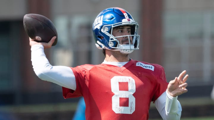 Daniel Jones, quarterback. The NY Giants NFL team held an organized team activity at their training facility in East Rutherford, NJ on Thursday May 30, 2024.