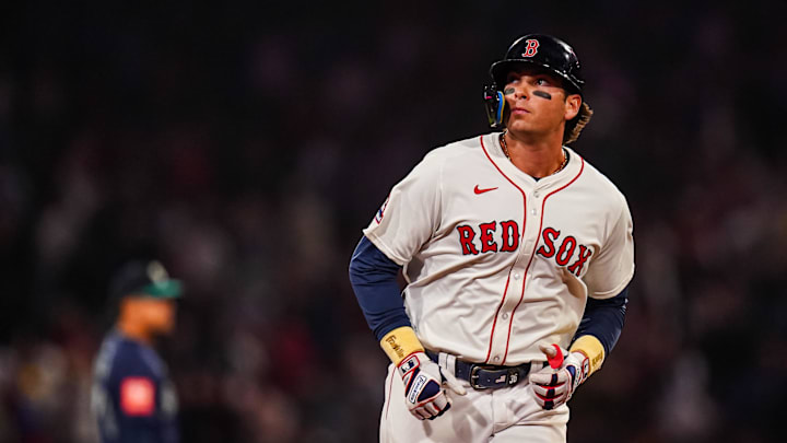 Apr 22, 2025; Boston, Massachusetts, USA; Boston Red Sox first base Triston Casas (36) hits a three run home run against the Seattle Mariners in the seventh inning at Fenway Park. Mandatory Credit: David Butler II-Imagn Images Apr 22, 2025; Boston, Massachusetts, USA; Boston Red Sox first base Triston Casas (36) hits a three run home run against the Seattle Mariners in the seventh inning at Fenway Park. Mandatory Credit: David Butler II-Imagn Images