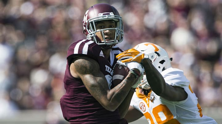 Oct 8, 2016; College Station, TX, USA; Texas A&M Aggies wide receiver Josh Reynolds (11) catches a pass as Tennessee Volunteers defensive back Baylen Buchanan (28) defends during the first quarter at Kyle Field. Mandatory Credit: Jerome Miron-Imagn Images Oct 8, 2016; College Station, TX, USA; Texas A&M Aggies wide receiver Josh Reynolds (11) catches a pass as Tennessee Volunteers defensive back Baylen Buchanan (28) defends during the first quarter at Kyle Field. Mandatory Credit: Jerome Miron-Imagn Images