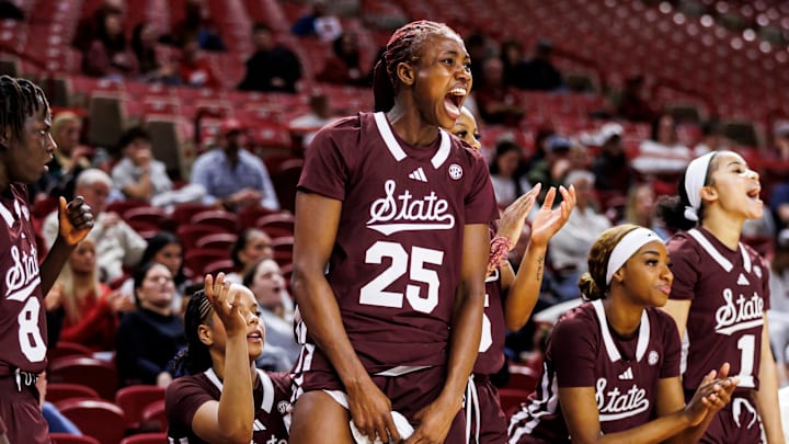 Mississippi State's Favour Nwaedozi reacts during the Bulldogs' 75-66 win against Arkansas on Monday night.
