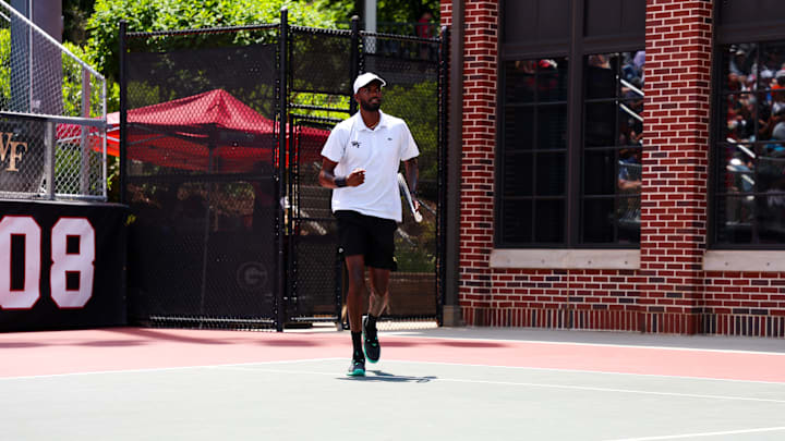 Wake Forest tennis player DK Suresh plays in match against UVA