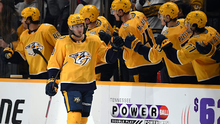 Dec 23, 2023; Nashville, Tennessee, USA; Nashville Predators center Colton Sissons (10)
