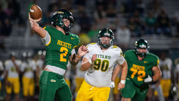 Reynolds’ Ely Hamrick passes the ball in the game against West Forsyth, August 23, 2024.