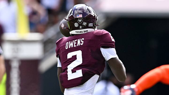 Texas A&M Aggies running back Rueben Owens (2) receives a pass during the first quarter against the Auburn Tigers at Kyle Field. Texas A&M Aggies running back Rueben Owens (2) receives a pass during the first quarter against the Auburn Tigers at Kyle Field.