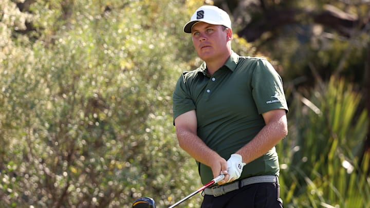 Sami Valimaki tees off during the third round of the 2025 RSM Classic