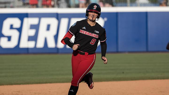 May 30, 2026; Oklahoma City, OK, USA; Nebraska Cornhuskers utility Hannah Camenzind (9) rounds second base after hitting a solo home run in the fourth inning against the Alabama Crimson Tide during the NCAA Women’s College World Series at Devon Park. May 30, 2026; Oklahoma City, OK, USA; Nebraska Cornhuskers utility Hannah Camenzind (9) rounds second base after hitting a solo home run in the fourth inning against the Alabama Crimson Tide during the NCAA Women’s College World Series at Devon Park.