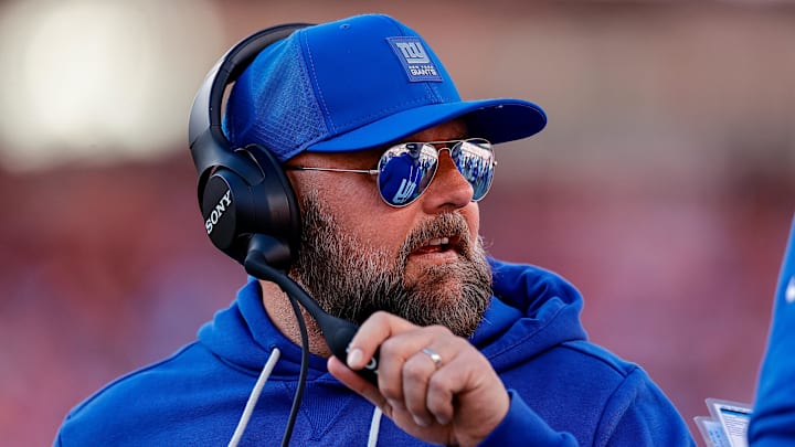 Oct 19, 2025; Denver, Colorado, USA; New York Giants head coach Brian Daboll in the third quarter against the Denver Broncos at Empower Field at Mile High. Mandatory Credit: Isaiah J. Downing-Imagn Images