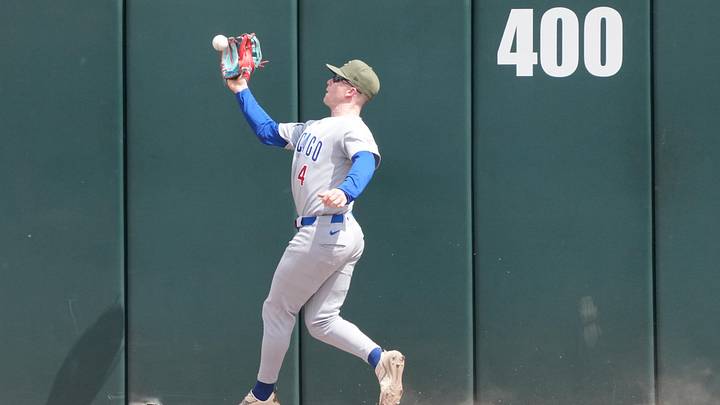 May 17, 2026; Chicago, Illinois, USA; Chicago Cubs center fielder Pete Crow-Armstrong (4) catches a ball hit by Chicago White Sox right fielder Derek Hill (25) during the fourth inning at Rate Field. Mandatory Credit: David Banks-Imagn Images May 17, 2026; Chicago, Illinois, USA; Chicago Cubs center fielder Pete Crow-Armstrong (4) catches a ball hit by Chicago White Sox right fielder Derek Hill (25) during the fourth inning at Rate Field. Mandatory Credit: David Banks-Imagn Images
