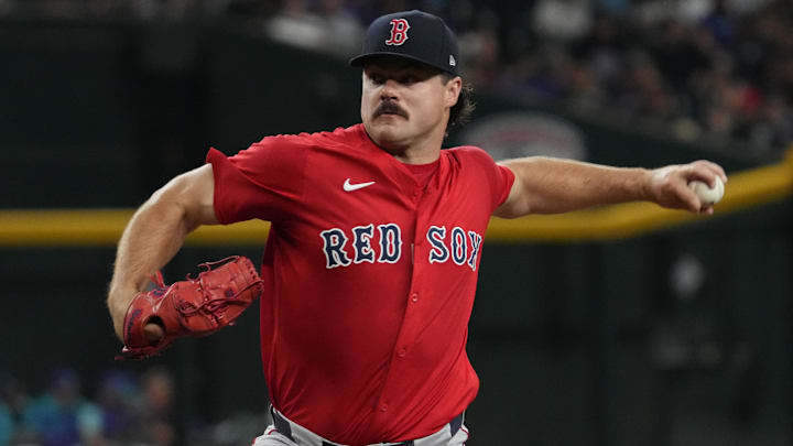 Sep 5, 2025; Phoenix, Arizona, USA; Boston Red Sox pitcher Payton Tolle (70) throws against the Arizona Diamondbacks in the first inning at Chase Field. Mandatory Credit: Rick Scuteri-Imagn Images