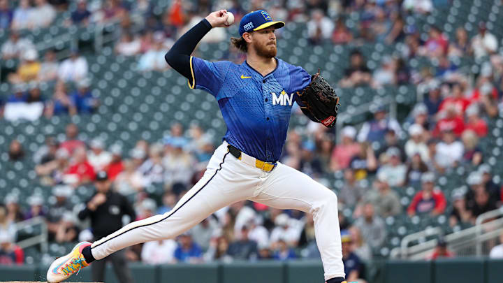Sep 20, 2025; Minneapolis, Minnesota, USA; Minnesota Twins starting pitcher Bailey Ober (17) delivers a pitch against the Cleveland Guardians during the first inning of game two of a double header at Target Field. Mandatory Credit: Matt Krohn-Imagn Images