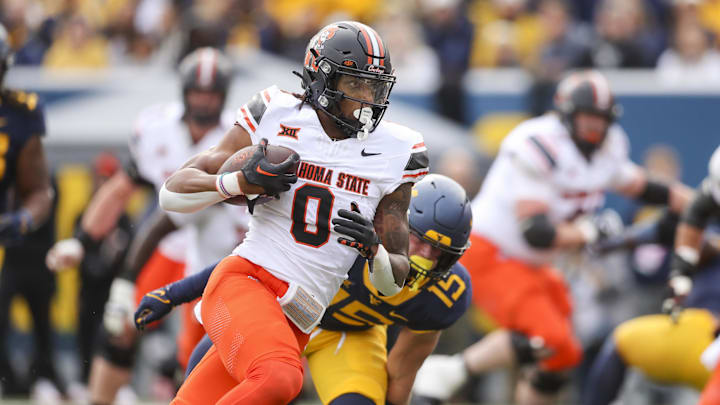 Oct 21, 2023; Morgantown, West Virginia, USA; Oklahoma State Cowboys running back Ollie Gordon II