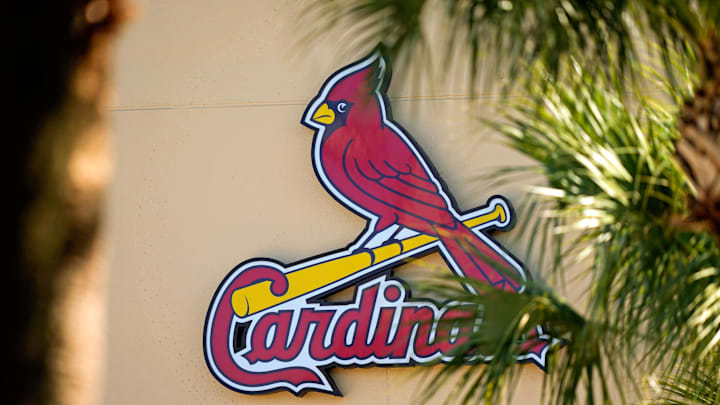 Feb 26, 2021; Jupiter, Florida, USA; A general view of the St. Louis Cardinals logo on the stadium at Roger Dean Stadium during spring training workouts. Mandatory Credit: Jasen Vinlove-Imagn Images Feb 26, 2021; Jupiter, Florida, USA; A general view of the St. Louis Cardinals logo on the stadium at Roger Dean Stadium during spring training workouts. Mandatory Credit: Jasen Vinlove-Imagn Images