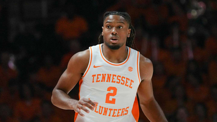 Tennessee guard Chaz Lanier (2) dribbles the ball during an NCAA basketball game between the Tennessee Volunteers and Montana Grizzlies at Thompson-Boling Arena at Food City Center on Wednesday, Nov. 13, 2024.