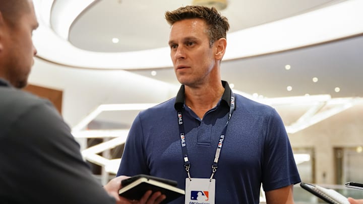 Seattle Mariners President of Baseball Operations Jerry Dipoto speaks during MLB GM Meetings on Nov. 8, 2022, in Las Vegas.