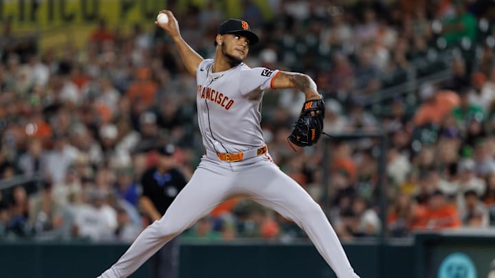 Jul 6, 2025; West Sacramento, California, USA; San Francisco Giants pitcher Camilo Doval (75) throws a pitch during the ninth inning against the Athletics at Sutter Health Park. Mandatory Credit: Sergio Estrada-Imagn Images Jul 6, 2025; West Sacramento, California, USA; San Francisco Giants pitcher Camilo Doval (75) throws a pitch during the ninth inning against the Athletics at Sutter Health Park. Mandatory Credit: Sergio Estrada-Imagn Images