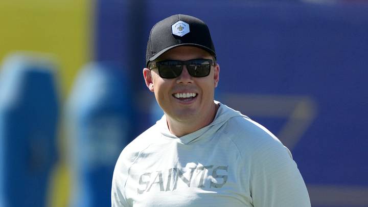 Aug 20, 2026; Woodland Hills, CA, USA; New Orleans Saints head coach Kellen Moore reacts during a joint practice against the Los Angeles Rams at Rams Practice Facility. Mandatory Credit: Kirby Lee-Imagn Images Aug 20, 2026; Woodland Hills, CA, USA; New Orleans Saints head coach Kellen Moore reacts during a joint practice against the Los Angeles Rams at Rams Practice Facility. Mandatory Credit: Kirby Lee-Imagn Images