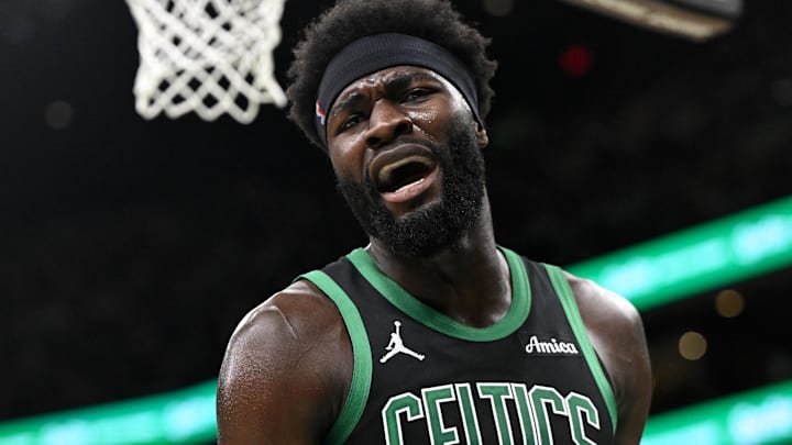 Mar 14, 2026; Boston, Massachusetts, USA; Boston Celtics center Neemias Queta (88) reacts after being called for a foul against the Washington Wizards during the first half at the TD Garden. Mandatory Credit: Brian Fluharty-Imagn Images