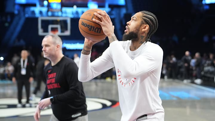 Apr 6, 2025; Brooklyn, New York, USA; Toronto Raptors small forward Brandon Ingram (3) warms up prior to the game against the Brooklyn Nets at Barclays Center. Mandatory Credit: Gregory Fisher-Imagn Images Apr 6, 2025; Brooklyn, New York, USA; Toronto Raptors small forward Brandon Ingram (3) warms up prior to the game against the Brooklyn Nets at Barclays Center. Mandatory Credit: Gregory Fisher-Imagn Images