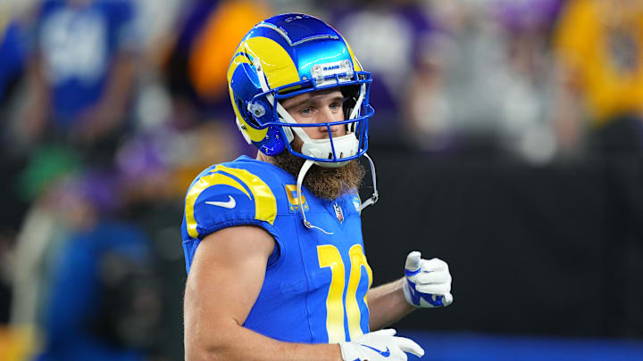 Jan 13, 2025; Glendale, AZ, USA; Los Angeles Rams wide receiver Cooper Kupp (10) practices before the NFC wild card game against the Minnesota Vikings at State Farm Stadium. Mandatory Credit: Joe Camporeale-Imagn Images Jan 13, 2025; Glendale, AZ, USA; Los Angeles Rams wide receiver Cooper Kupp (10) practices before the NFC wild card game against the Minnesota Vikings at State Farm Stadium. Mandatory Credit: Joe Camporeale-Imagn Images