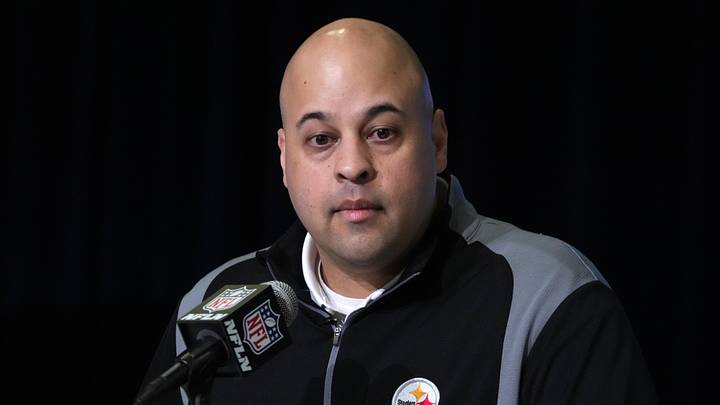 Feb 28, 2023; Indianapolis, IN, USA; Pittsburgh Steelers general manager Omar Khan during the NFL combine at the Indiana Convention Center. Mandatory Credit: Kirby Lee-USA TODAY Sports Feb 28, 2023; Indianapolis, IN, USA; Pittsburgh Steelers general manager Omar Khan during the NFL combine at the Indiana Convention Center. Mandatory Credit: Kirby Lee-USA TODAY Sports