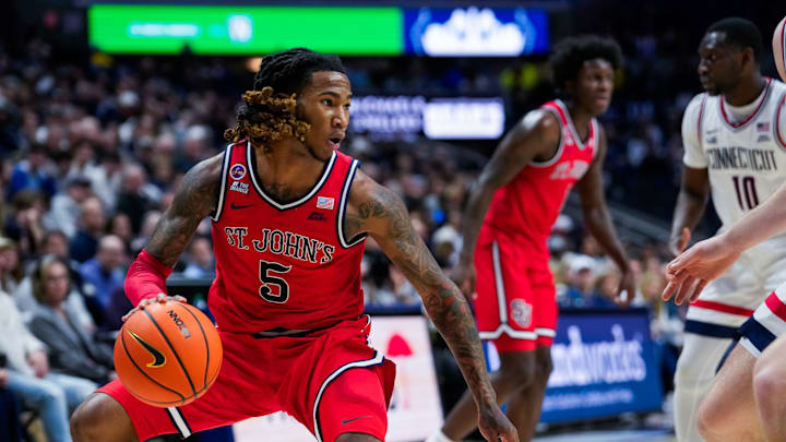 St. John's v Connecticut; St. John's basketball guard Deivon Smith