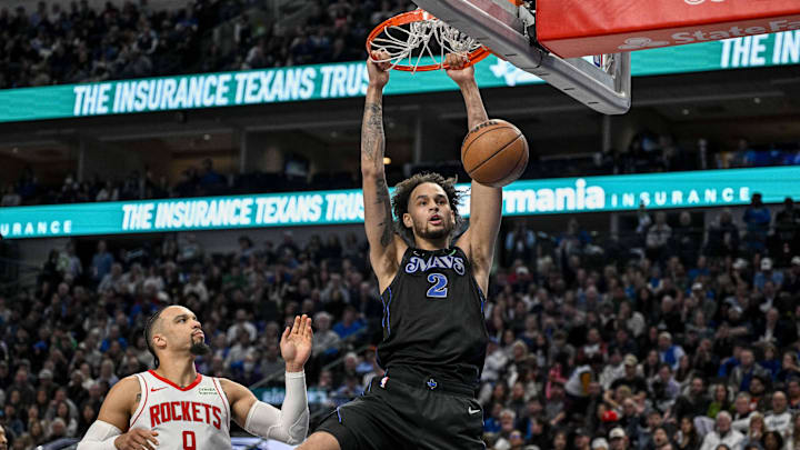 Nov 28, 2023; Dallas, Texas, USA; Dallas Mavericks center Dereck Lively II (2) dunks the ball as
