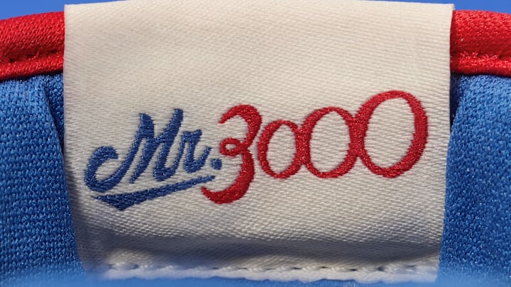 "Mr. 3000" is stitched into Clayton Kershaw's Skechers sneakers.