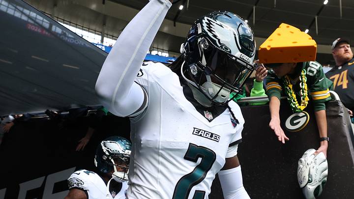 Philadelphia Eagles cornerback Riq Woolen enters the field before the game against the Jacksonville Jaguars. Philadelphia Eagles cornerback Riq Woolen enters the field before the game against the Jacksonville Jaguars.