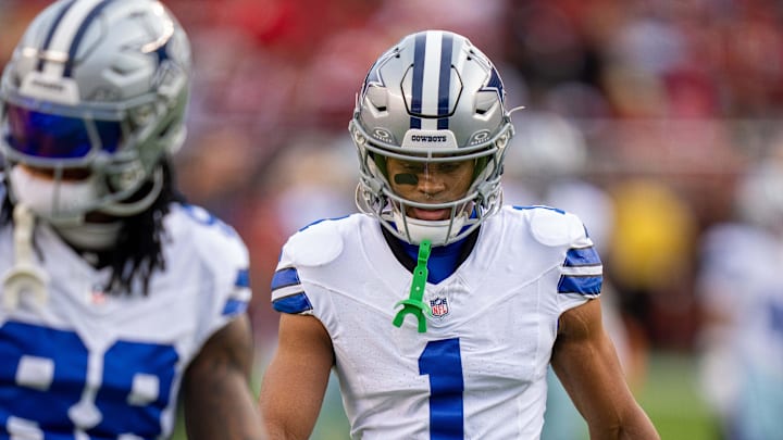 Dallas Cowboys wide receiver Jalen Tolbert during warmups before the start of the game against the San Francisco 49ers at Levi's Stadium. Dallas Cowboys wide receiver Jalen Tolbert during warmups before the start of the game against the San Francisco 49ers at Levi's Stadium.