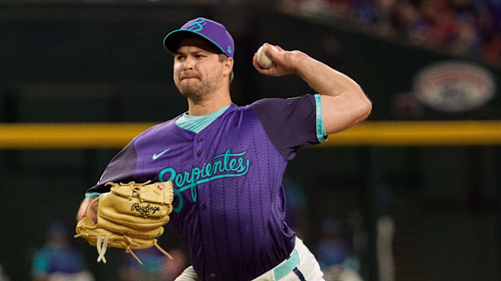 Aug 23, 2025; Phoenix, Arizona, USA; Arizona Diamondbacks starting pitcher Jalen Beeks (68) on the mound in the first inning against the Cincinnati Reds at Chase Field. Mandatory Credit: Allan Henry-Imagn Images