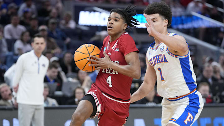  Texas Tech Red Raiders guard Christian Anderson (4) drives to the hoopMandatory Credit: Kyle Terada-Imagn Images