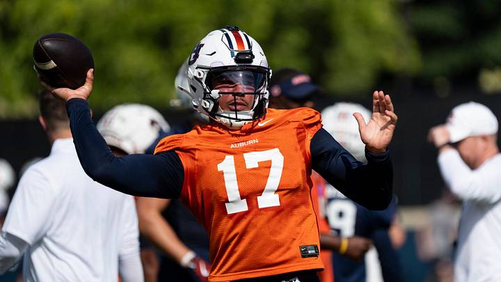 Auburn Tigers quarterback Byrum Brown (17) throws the ball during the first day of football practice for fall camp. Auburn Tigers quarterback Byrum Brown (17) throws the ball during the first day of football practice for fall camp.