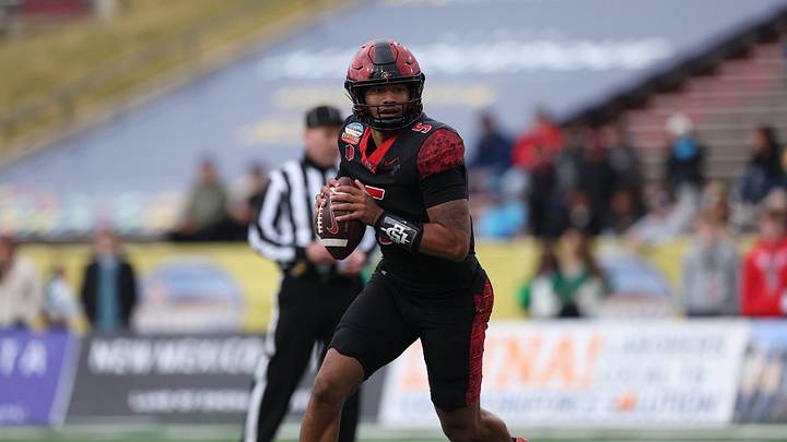 San Diego State Aztecs quarterback Bert Emanuel Jr. (5). San Diego State Aztecs quarterback Bert Emanuel Jr. (5).