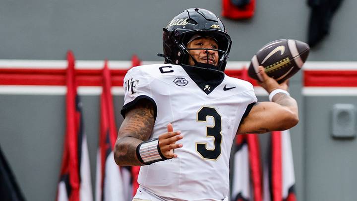 Oct 10, 2026; Raleigh, North Carolina, USA;  Wake Forest Demon Deacons quarterback Gio Lopez (3) throws the football during the first half of the game against NC State Wolfpack at Carter-Finley Stadium.  Mandatory Credit: Jaylynn Nash-Imagn Images