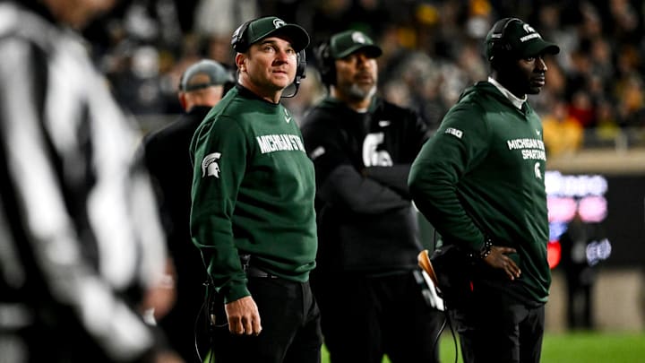 Michigan State's head coach Jonathan Smith looks on during the first quarter against Michigan on Saturday, Oct. 25, 2025, at Spartan Stadium in East Lansing. Michigan State's head coach Jonathan Smith looks on during the first quarter against Michigan on Saturday, Oct. 25, 2025, at Spartan Stadium in East Lansing.