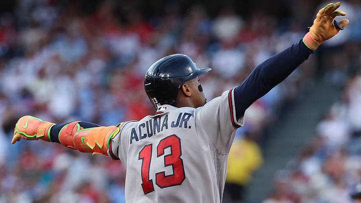 Sep 5, 2026; Philadelphia, Pennsylvania, USA; Atlanta Braves right fielder Ronald Acuna Jr. (13) reacts as he runs the bases after hitting a home run against the Philadelphia Phillies during the third inning at Citizens Bank Park. Mandatory Credit: Bill Streicher-Imagn Images Sep 5, 2026; Philadelphia, Pennsylvania, USA; Atlanta Braves right fielder Ronald Acuna Jr. (13) reacts as he runs the bases after hitting a home run against the Philadelphia Phillies during the third inning at Citizens Bank Park. Mandatory Credit: Bill Streicher-Imagn Images