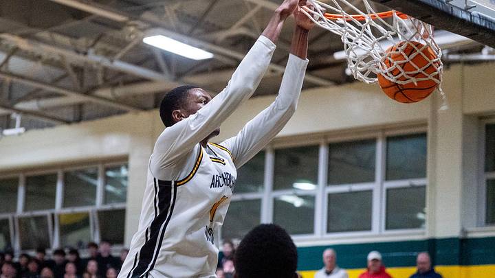 Archbishop Wood's Jaydn Jenkins, 11, dunks against La Salle during a Philadelphia Catholic League boys’ basketball game in Warminster on Feb. 6, 2026. Archbishop Wood's Jaydn Jenkins, 11, dunks against La Salle during a Philadelphia Catholic League boys’ basketball game in Warminster on Feb. 6, 2026.
