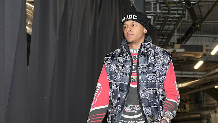 Orlando Magic forward Paolo Banchero (5) arrives at the Scotiabank Arena before a game against the Toronto Raptors. Orlando Magic forward Paolo Banchero (5) arrives at the Scotiabank Arena before a game against the Toronto Raptors.