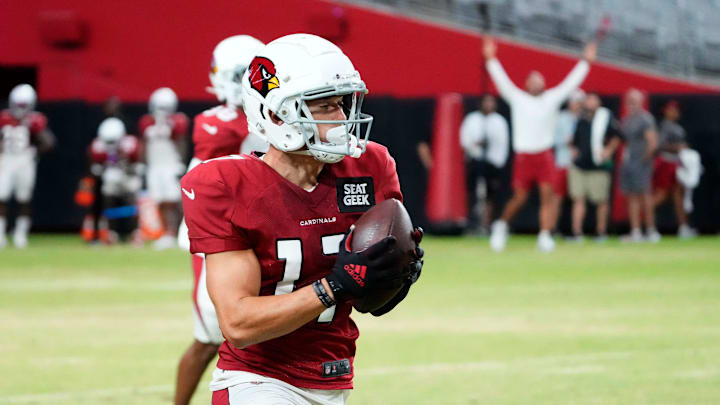 Aug 9, 2022; Glendale, Arizona, USA; Arizona Cardinals wide receiver Andy Isabella (17) makes a touchdown catch during training camp at State Farm Stadium.
Nfl Cardinals Daily Training Camp Aug 9, 2022; Glendale, Arizona, USA; Arizona Cardinals wide receiver Andy Isabella (17) makes a touchdown catch during training camp at State Farm Stadium.
Nfl Cardinals Daily Training Camp