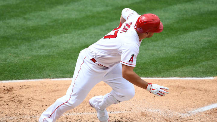 Apr 21, 2021; Anaheim, California, USA; Mike Trout, LA Angels